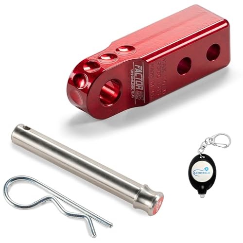 Factor 55 Shackle Mount Receiver HitchLink 2.0 Rated 9,500 lbs, Red, Bundle
