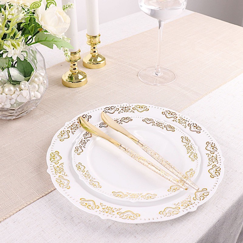 24 Clear 9" Plastic Knives Gold Glittered Handle Disposable Wedding Tableware