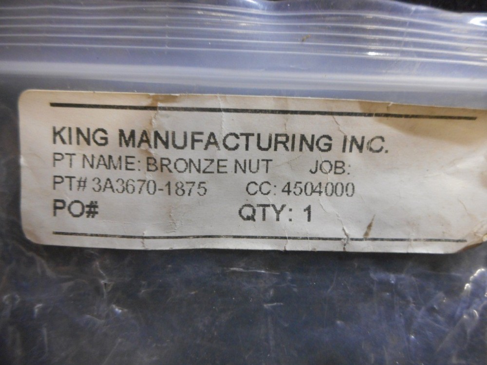 KING MANUFACTURING BRONZE NUT 3A3670-1875 3/8"