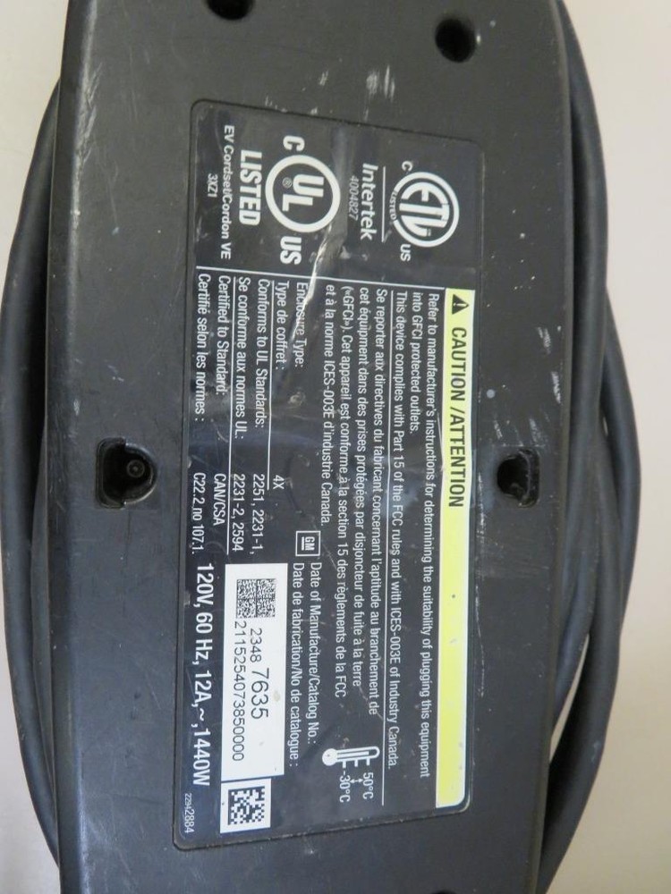 2011-2015 Chevy Volt Voltec Intertek Charger Level 1 EVSE Charging Cable 4004827