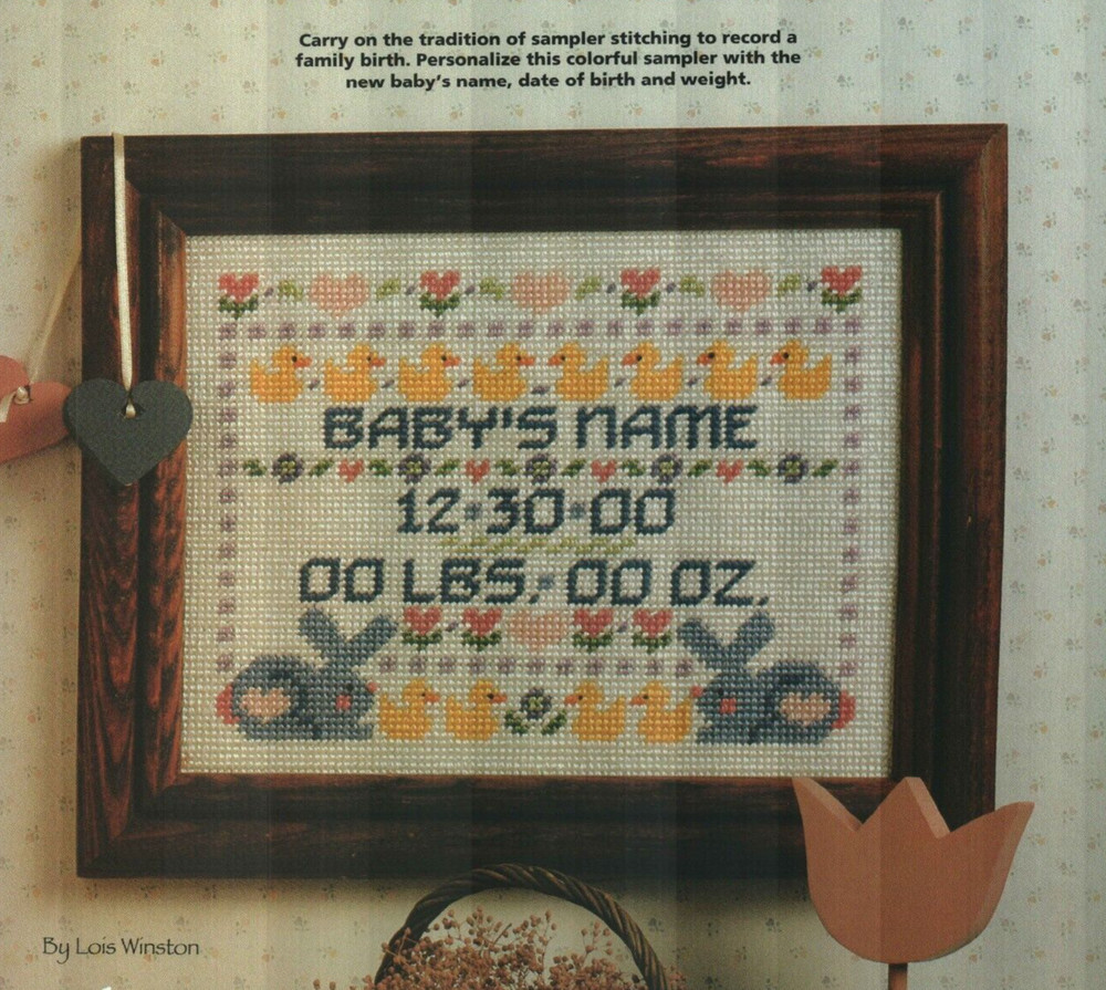 BABY'S HERE BIRTH ANNOUNCEMENT NURSERY DECOR PLASTIC CANVAS PATTERN INSTRUCTIONS
