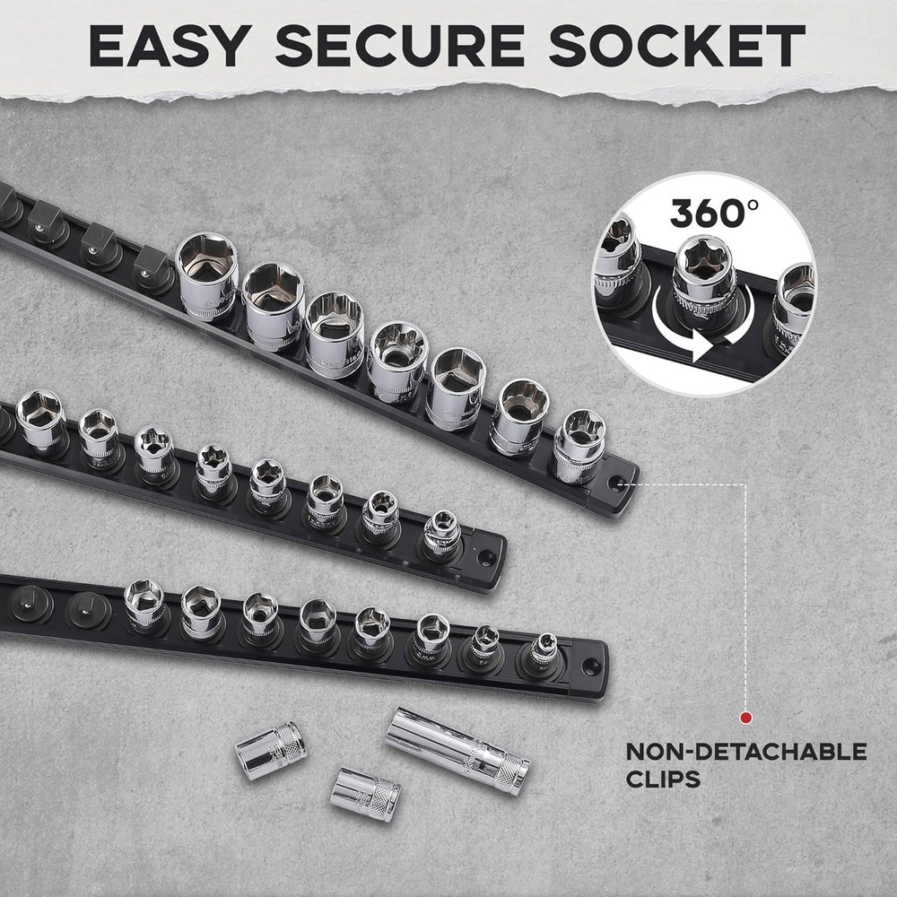 Aluminum Socket Organizer with 14 Clips - Versatile Tool Storage Solution
