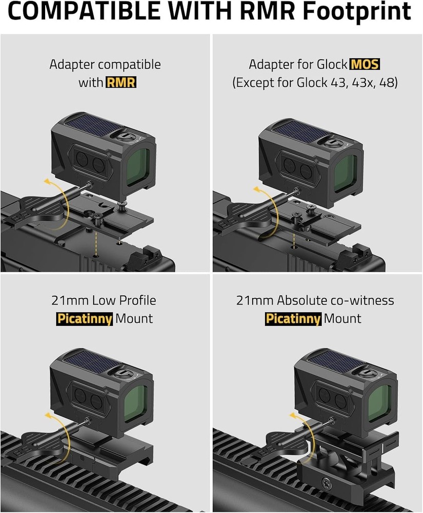 Solar Enclosed Red Dot Sight, Multi-Reticle 2 MOA Dot & 30 MOA Circle for RMR...