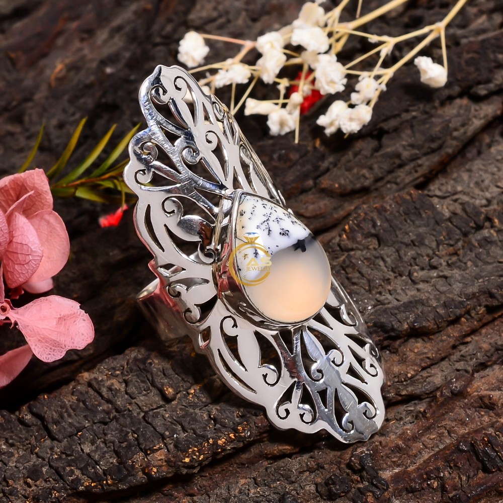 Dendrite Opal Ring 925 Sterling Silver Design Statement Boho Rings Gift Jewelry