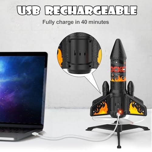 Rocket Launcher for Kids, 200 ft Self Launching Motorized Rocket Toy Orange