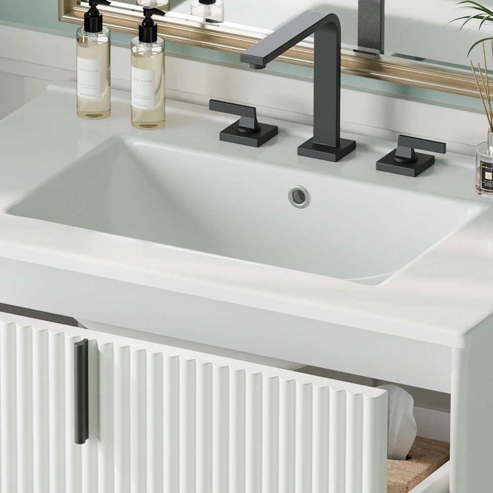 Bathroom Vanity W Ceramic Sink Equipped W Vertical Pulls Full Extension Drawers