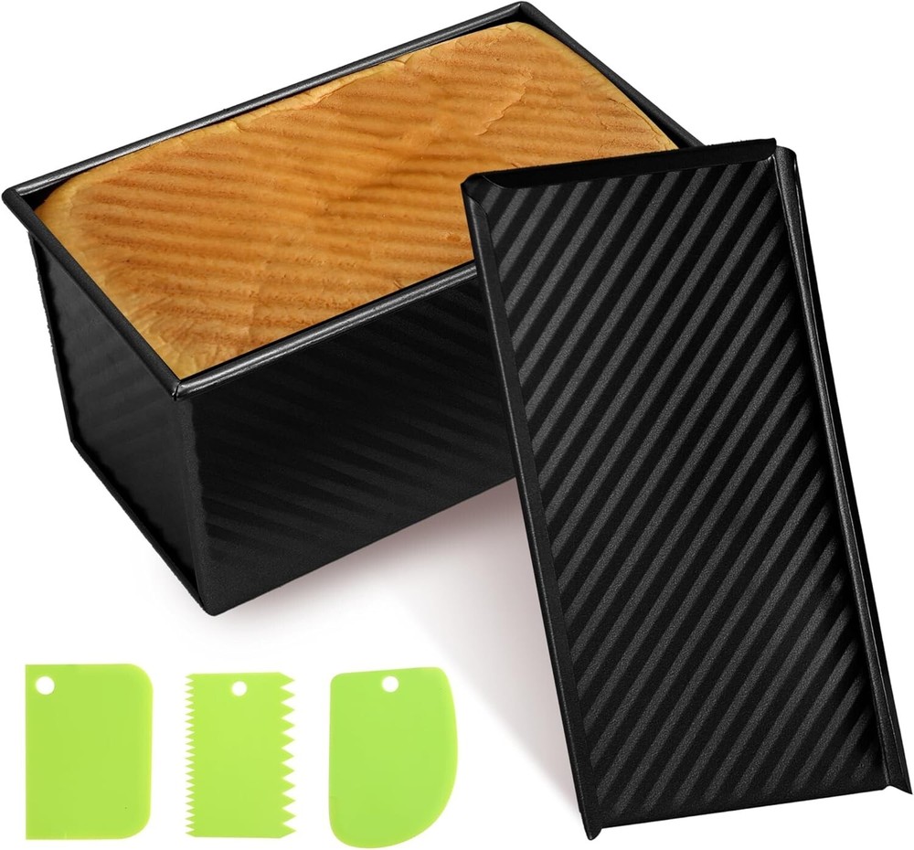 Premium Black Pullman Bread Pan with Lid & Dough Scraper – Ideal for Baking