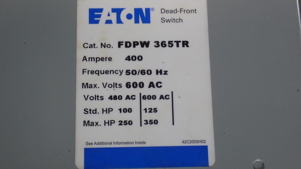Eaton Panel Board Disconnect Switch FDPW365TR 365TR