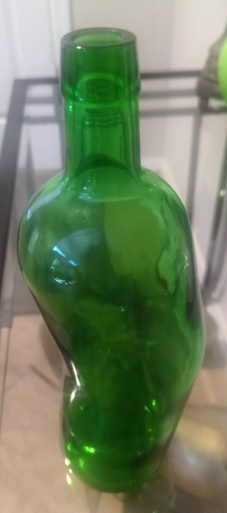 Vintage Bent Emerald Green Art Glass Bottle