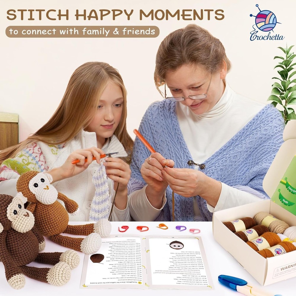 Beginner-Friendly Crochet Kit with Step-by-Step Tutorials - Amigurumi Monkey