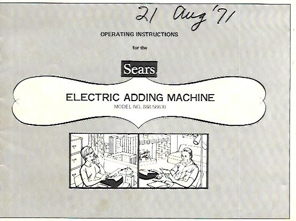 1971 Sears Adding Machine Instruction Manual Booklet