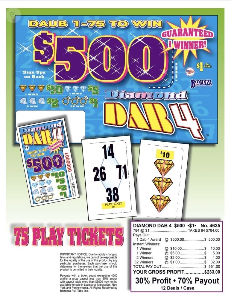 Pull Tab - Hard Card - Tickets Game - Diamond Dab 4 500