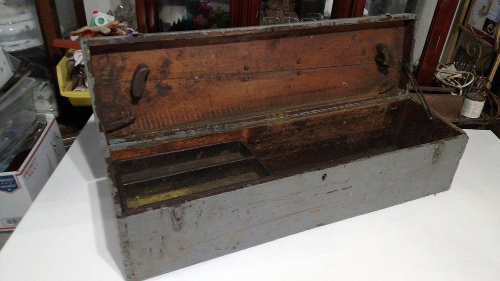 Antique Rustic Wood Carpenters Tool Box