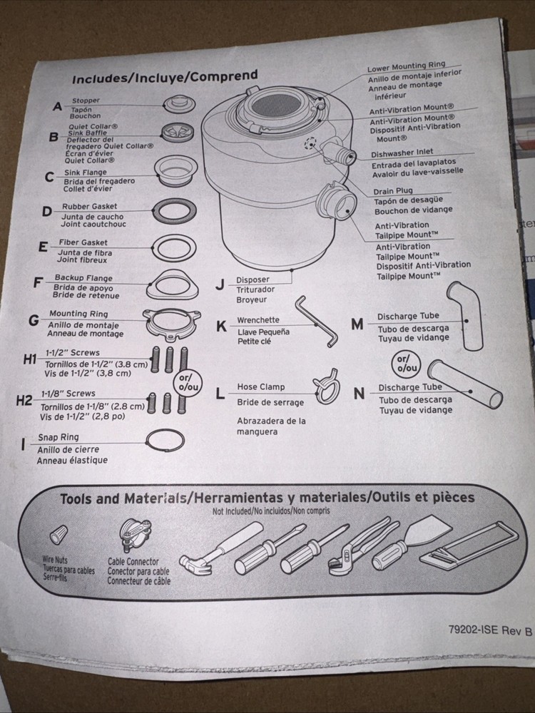 Insinkerator Garbage Disposal Installation Kit - Incomplete