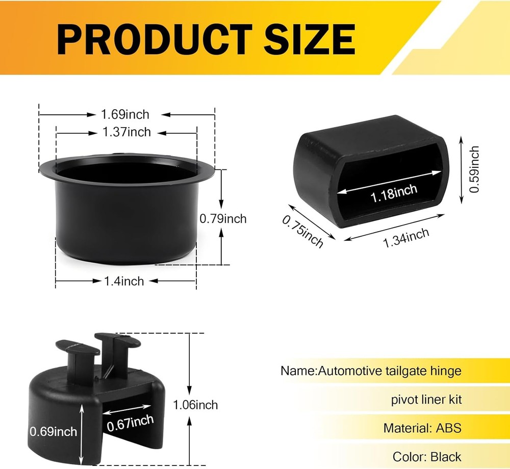 4 PCS Tailgate Hinge Pivot Bushing, ABS Rust-Proof Insert for Left Right Bed