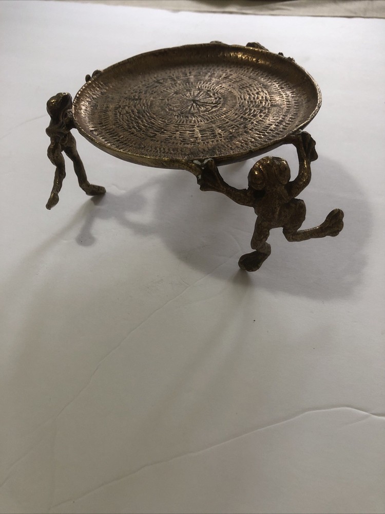 Antique Georgian Solid Brass Tazza Dish Centrepiece Held By Three Frogs