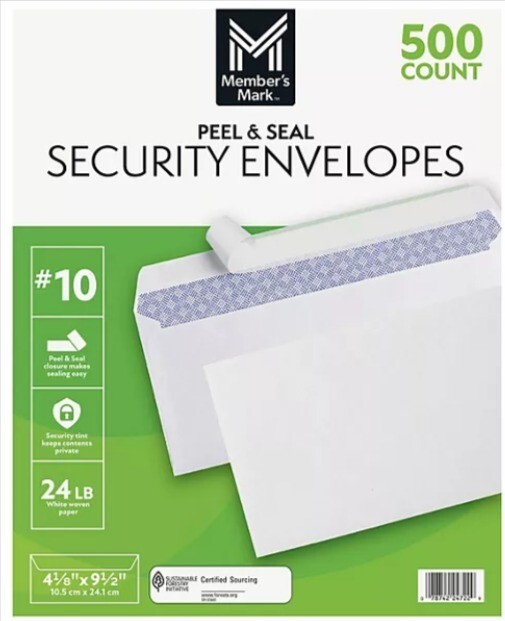 Member's Mark Security Envelope #10, Peel and Seal 500 ct.