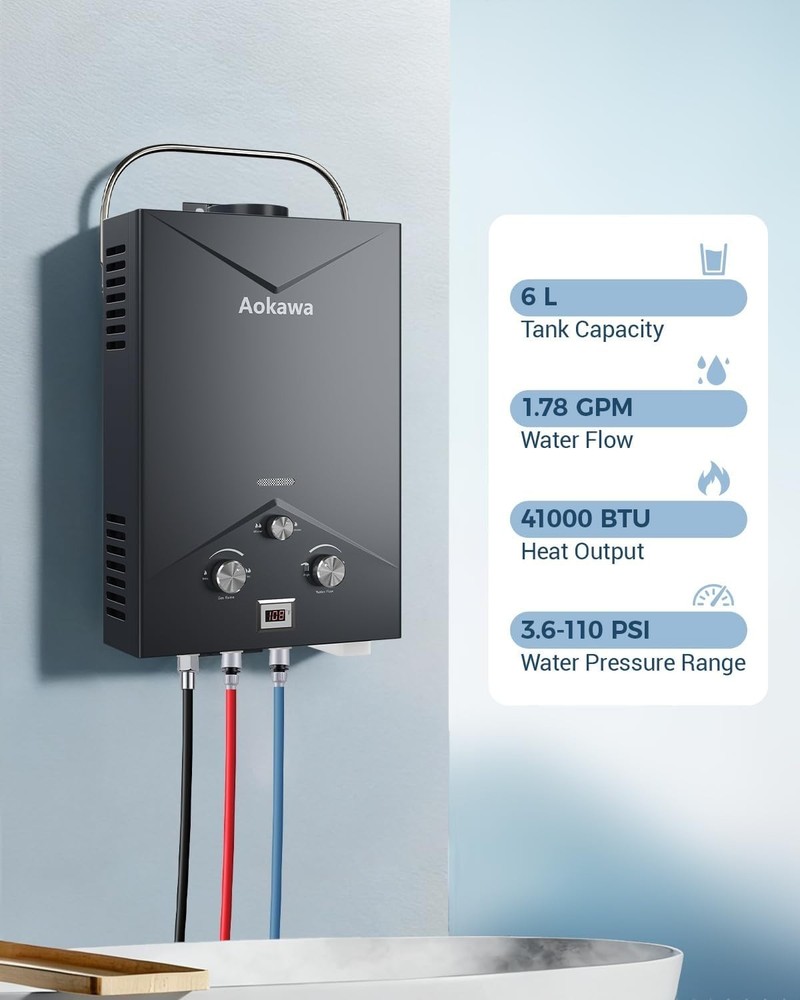 Portable Propane Water Heater 6L 1.78 GPM Outdoor RV Camping Shower Kit