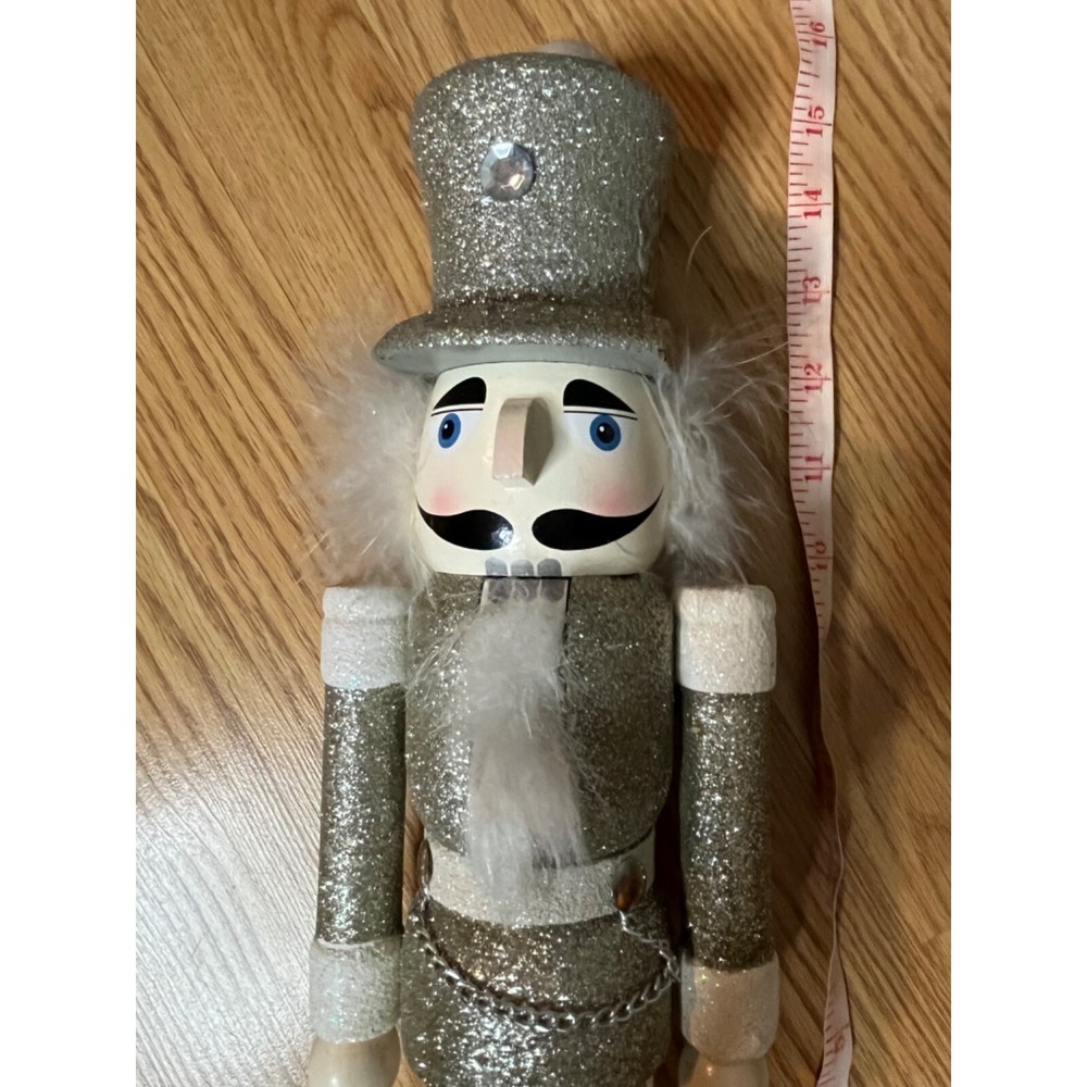 Silver Glitter Nutcracker Soldier Decoration 14"
