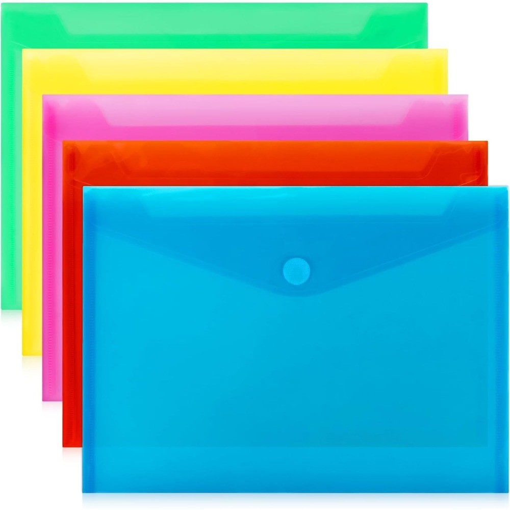 Clear Plastic Envelope Folders 5 Pack A4 Letter Size Waterproof Reusable Poly