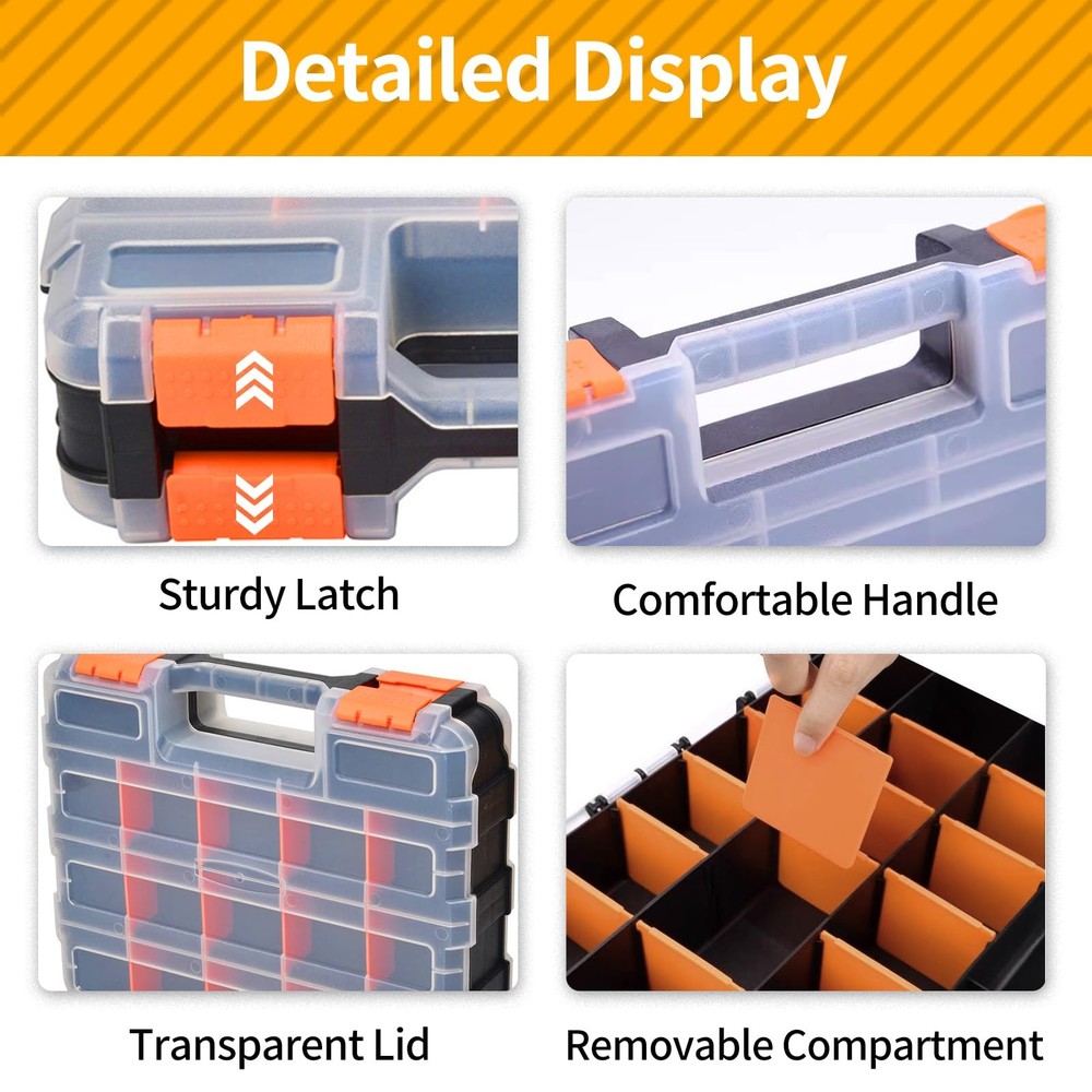 2 Pack Small Parts Organizer, 34-Compartments Hardware Organizer , Double Sid...