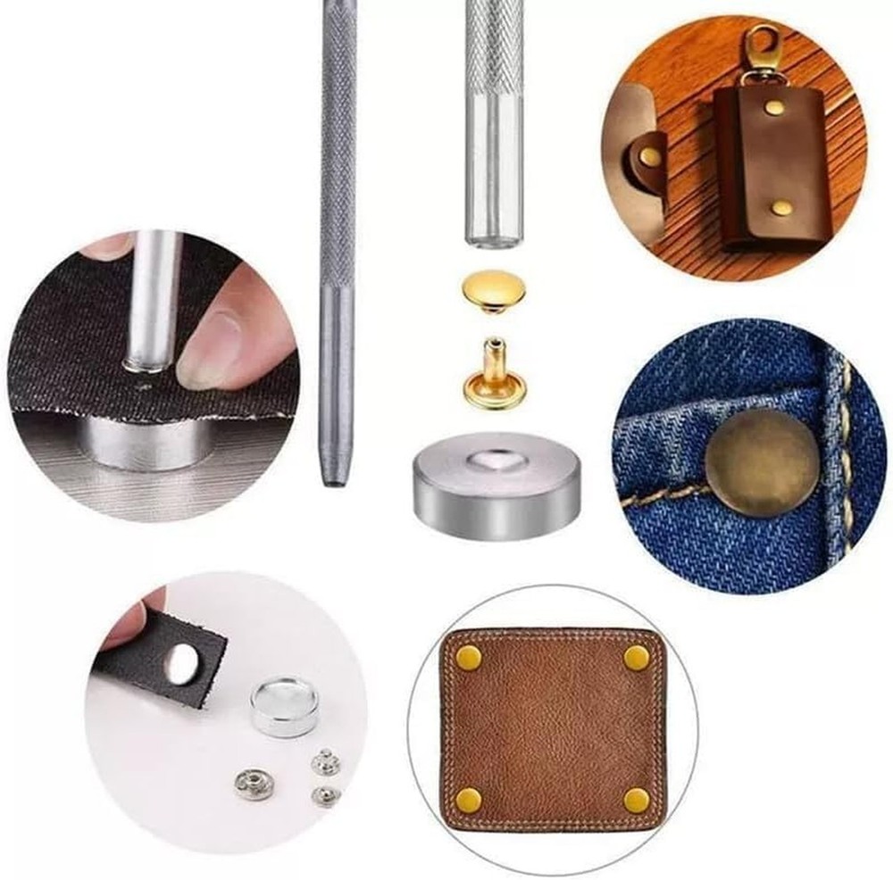 200Sets Leather Rivets,Sliver Metal Double Cap Rivets Snaps Studs for Clothes...