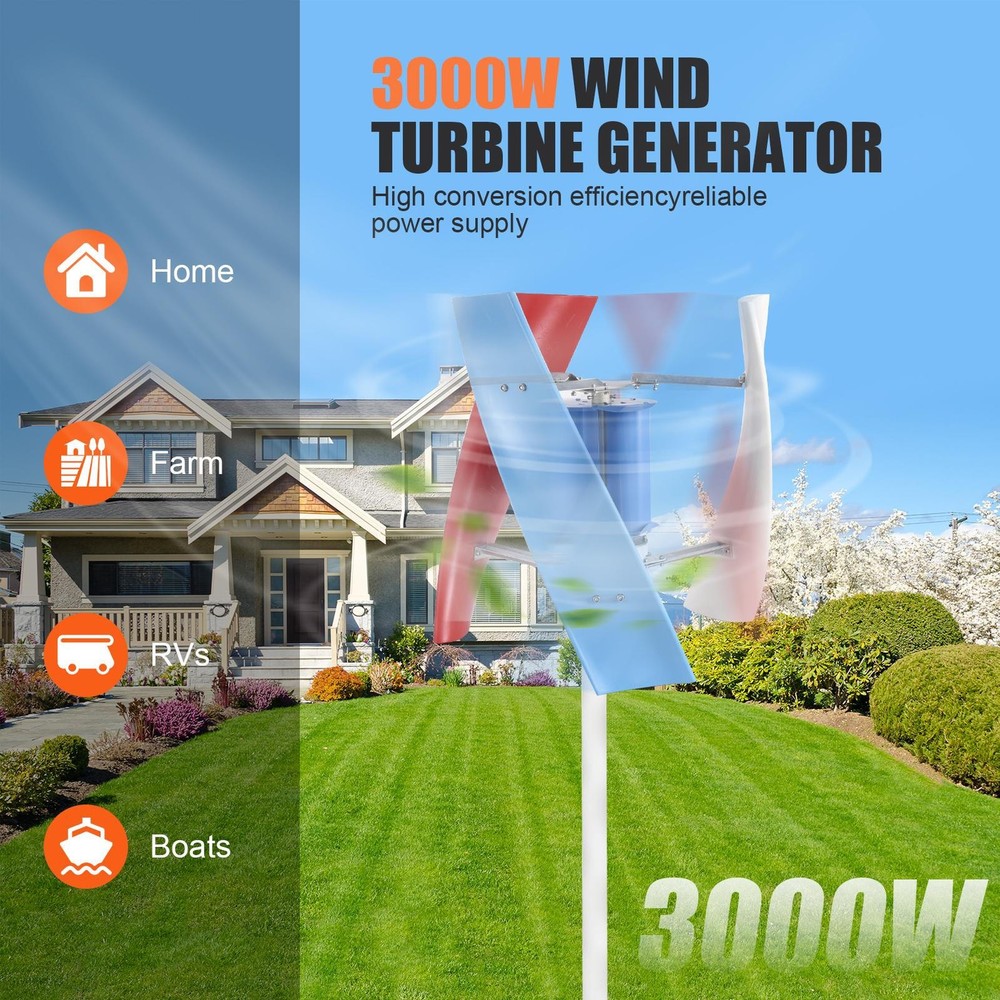 3000W Vertical Axis Wind Turbine Generator AC 12V Controller Home Windmill Kit