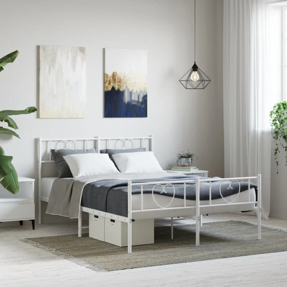 Bed Frame White Powder-coated steel King Bed Frame Rectangular