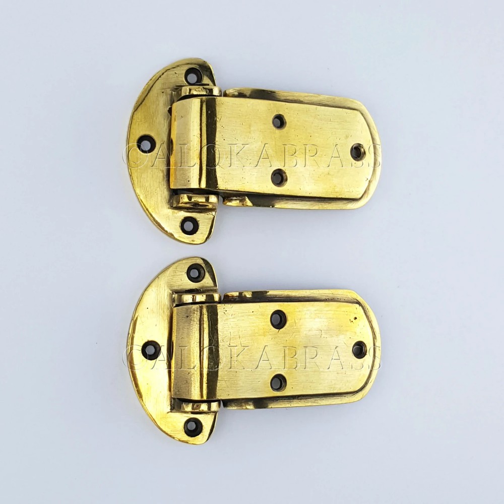 2 x Solid Brass Ice Box Catch Hinges Heavy Duty Offset 3/4" Vintage Kitchen Box