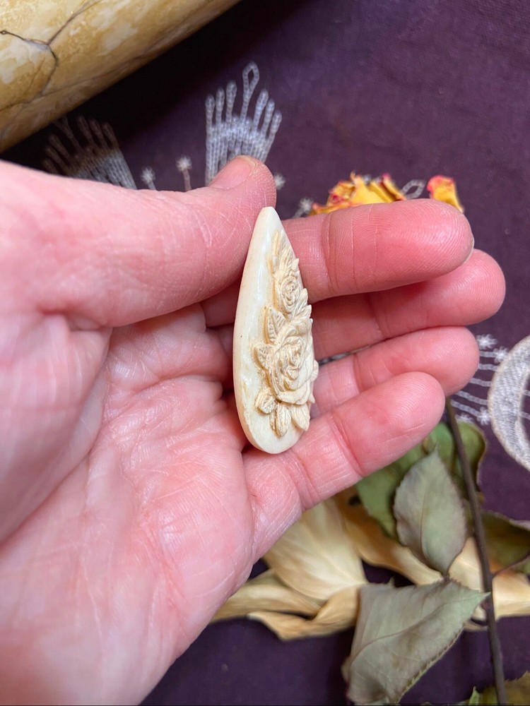Bovine Bone Rose Carving, Ethically Sourced Cow Bone