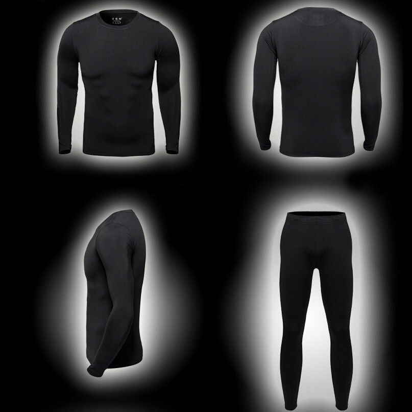 Mens Compression Thermal Base Layer Long Shirt Tops Pants Set Training Workout
