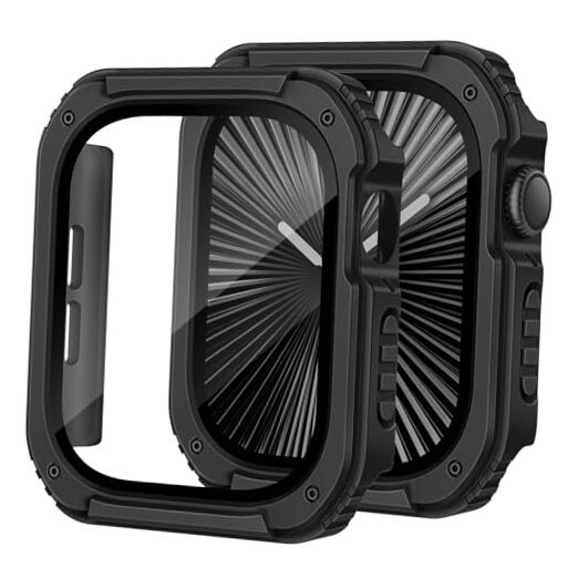 2 Pack Rugged Case with Screen Protector for 46mm(Series 11/10) Black/Black