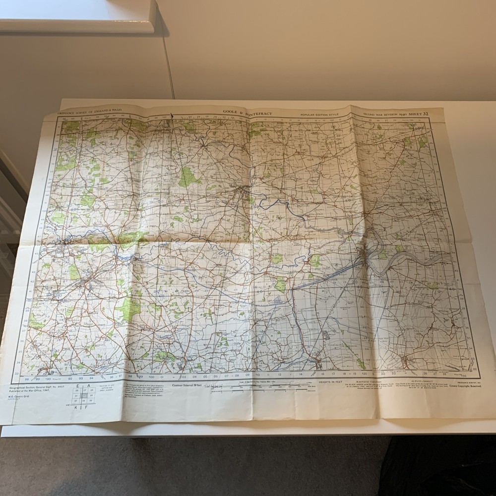 WW2 British Army War Office 1941 Dated Goole & Pontefract Map
