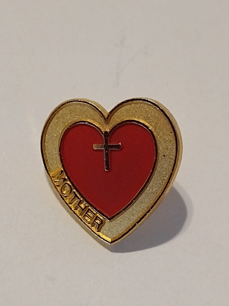 MOTHER Heart Religious Cross Small Tack Pin