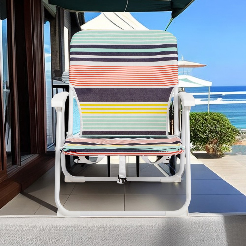 Folding Beach Chair - Fabric, White Metal Frame, Lightweight & Multicolor