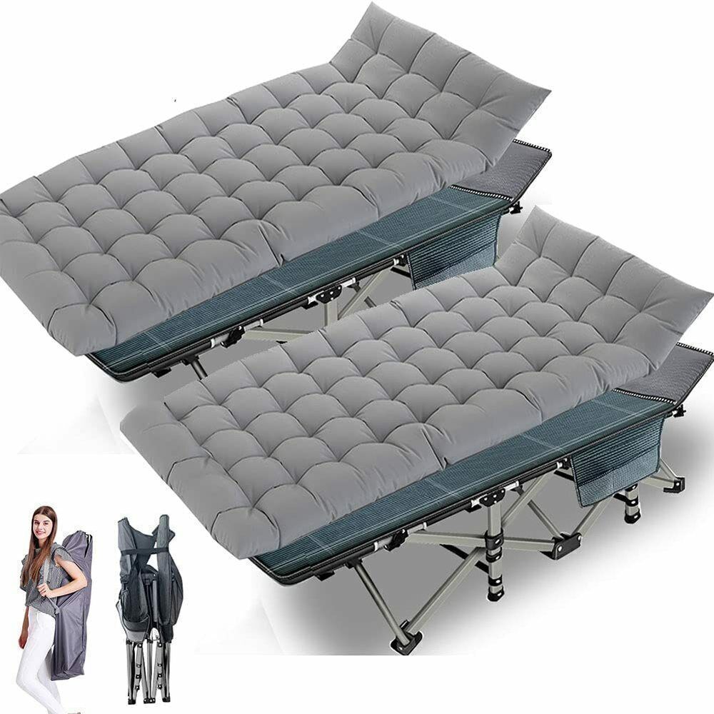 NAIZEA Folding Camping Bed Military Cot Adjustable Position Bed Gray Mattress