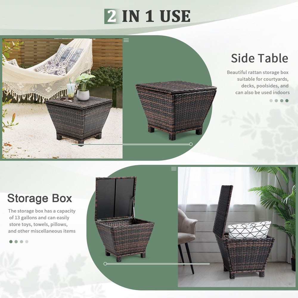 Outdoor Wicker Side Table with Storage, Patio Storage Bin Container,in stock