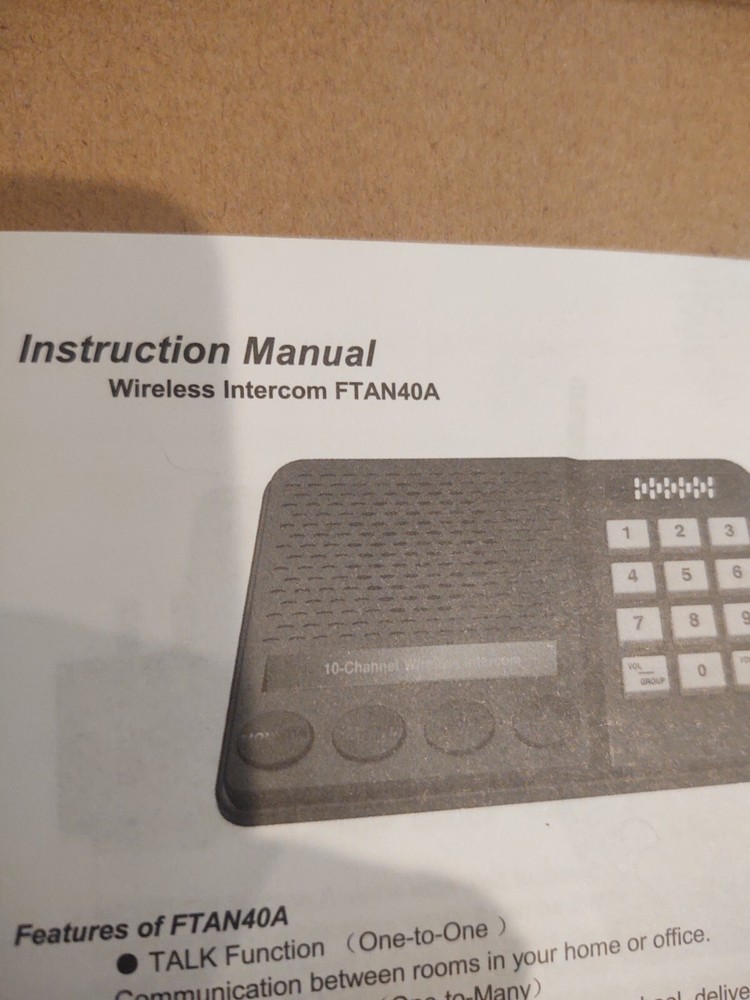 Wireless Intercom System for Home FTAN40A 3 DIGITAL CODES 10 channel