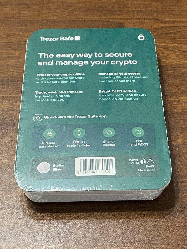 Trezor Safe 3 Passphrase Element Protected Crypto Hardware Wallet - Sealed