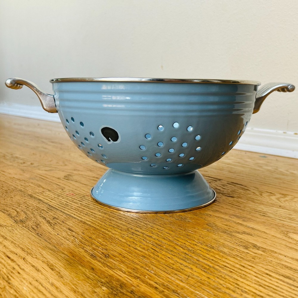Fiesta Ware Tole Blue Enamel Large Colander Strainer 11" As Is