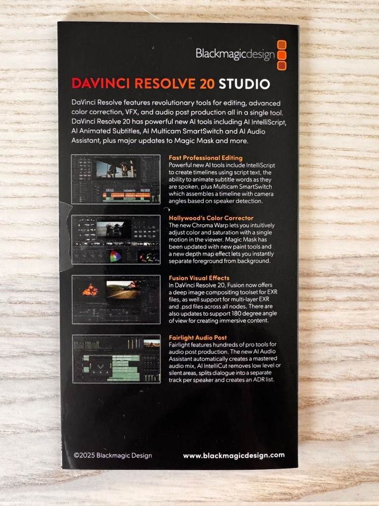 Blackmagic DaVinci Resolve Studio 20 Activation Card - New / Unopened