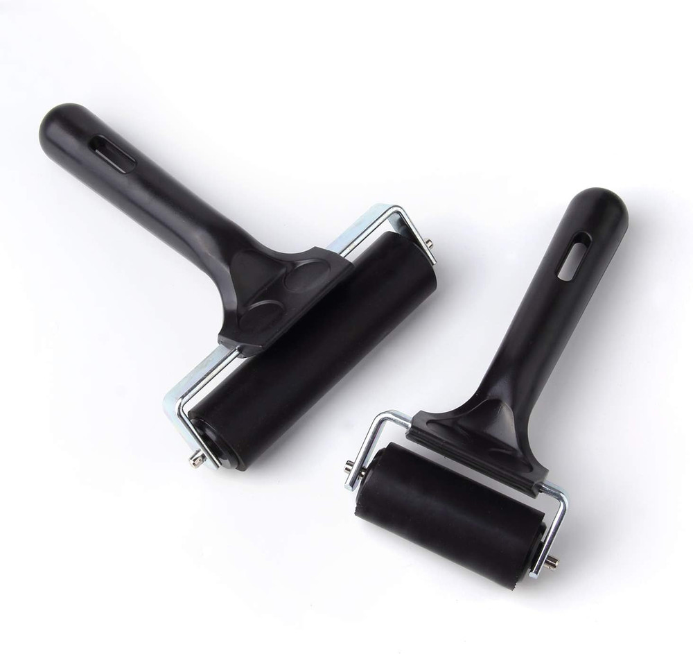 2Pcs Rubber Roller Brayer Rollers Hard Rubber 4 and 2.2 Inch for Printmaking (Bl