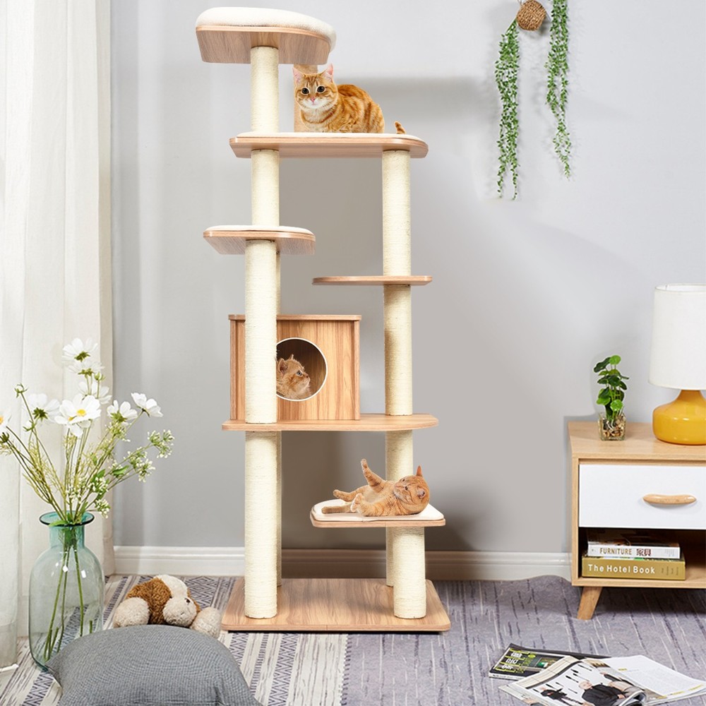 69" Modern Cat Tree Multi-layer Kitten Activity Tower w/ Removable Soft Mat