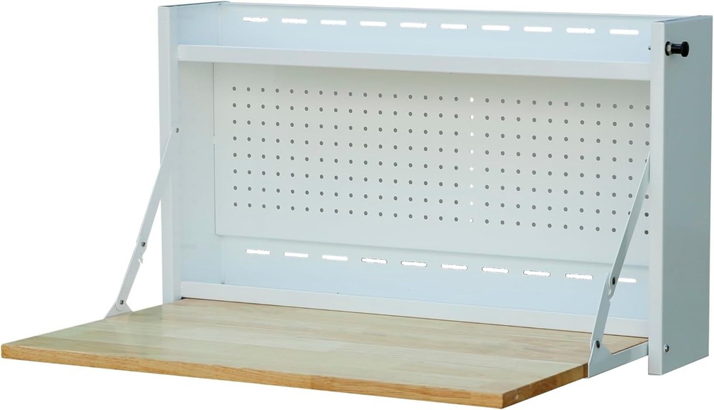 Viper Tool Storage 32-Inch Folding Worktable with Butcher Block Top, White
