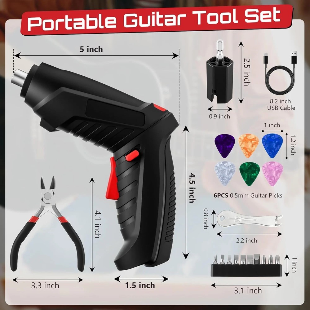 Guitar Tool Set, Electric String Winder, String Cutter, Bridge Pin Puller, 200RP