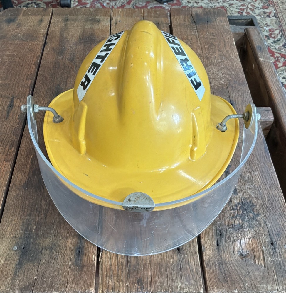 Vintage Yellow MSA Cairns Firefighter Helmet w/ Plectron Shield