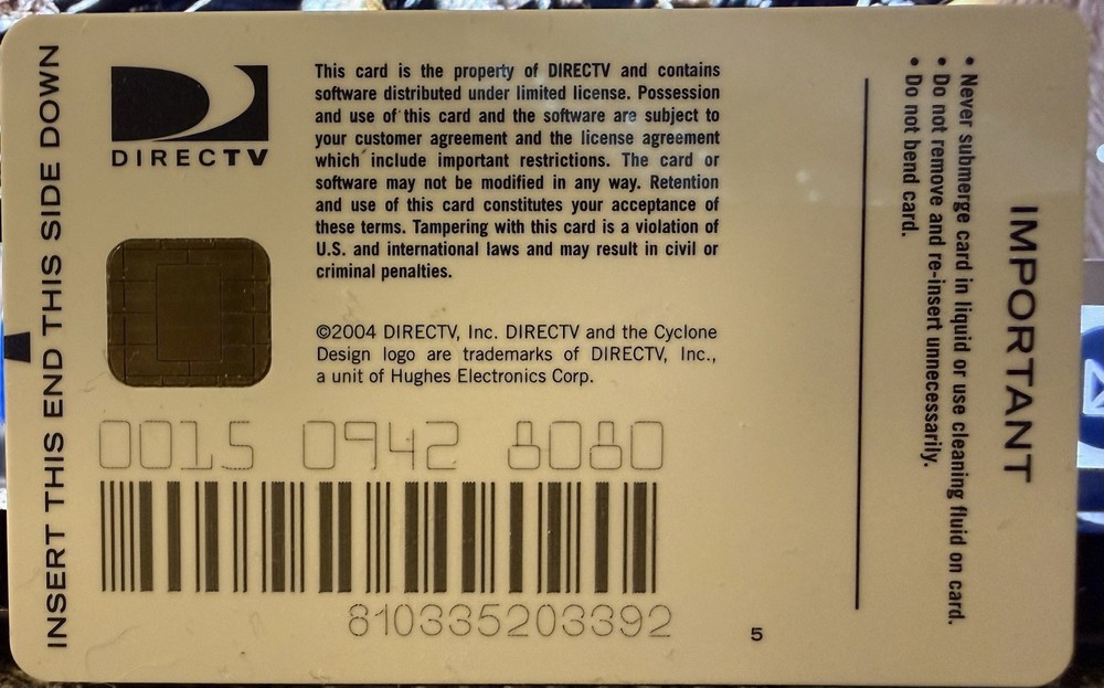 DirecTV Access Card 2004 D1 With encryption On Smart Chip - USED