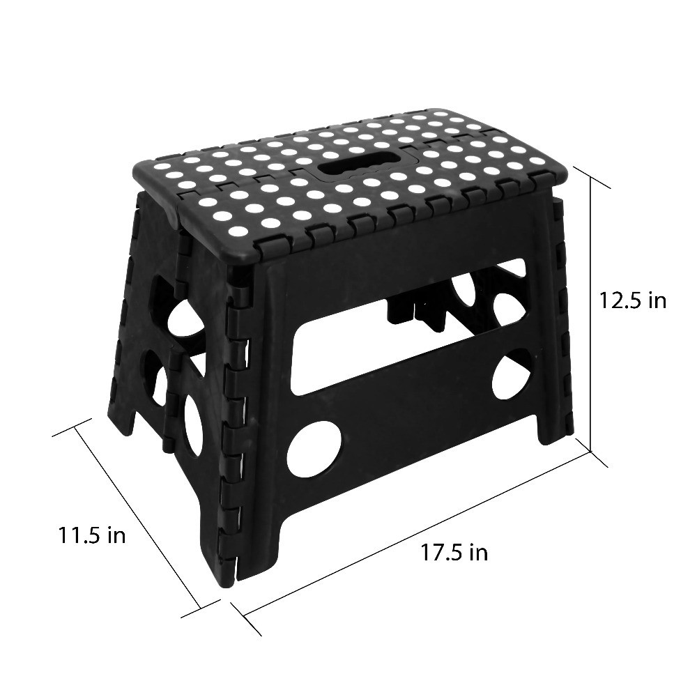Extra Wide Folding Step Stool Black 12.7 inch with Non-Slip Surface