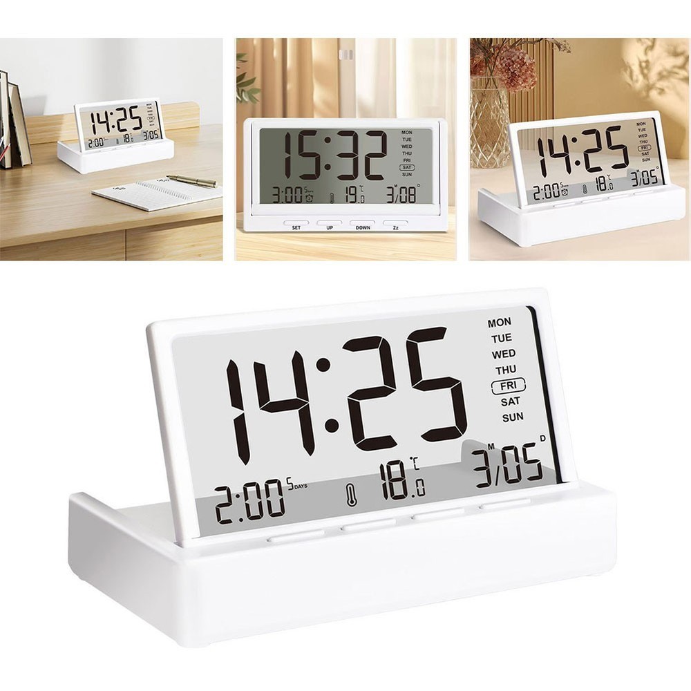 Desktop Digital Alarm Clock with Three Alarms Temperature Date Week Display
