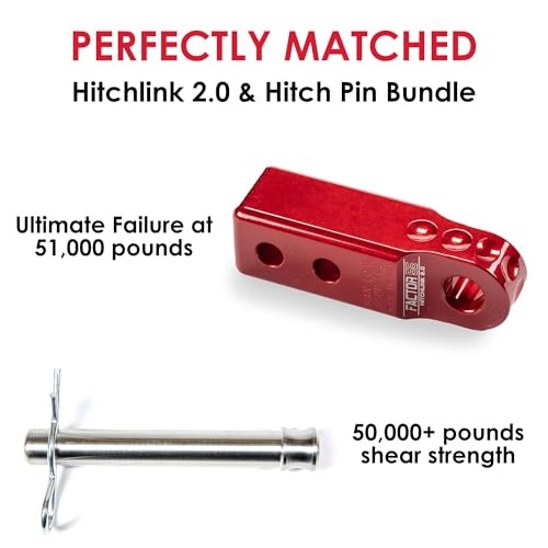 Factor 55 Shackle Mount Receiver HitchLink 2.0 Rated 9,500 lbs, Red, Bundle